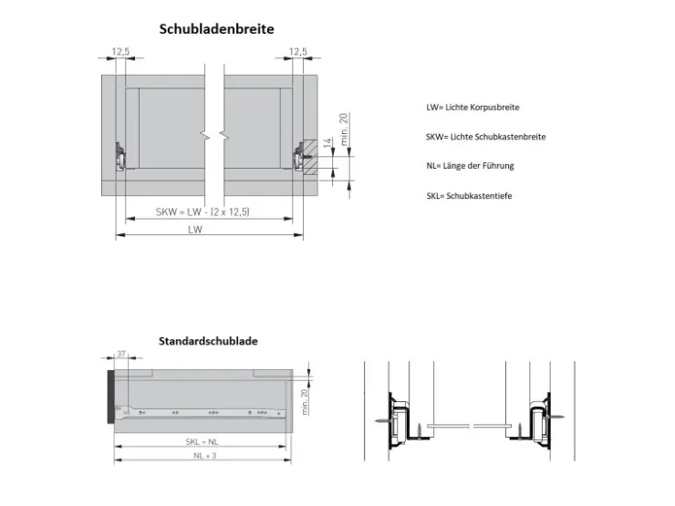 MS Beschläge Rollenführung Weiss 350 mm Schubaldenschiene Auszug