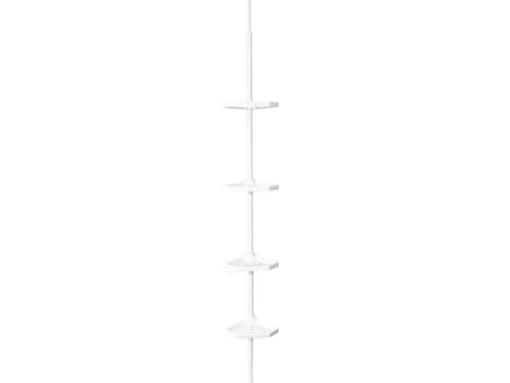 MSV Eck-Duschregal Kunststoff 4 Ablagen Höhenverstellbar 24 x 24 x 260 cm Weiß