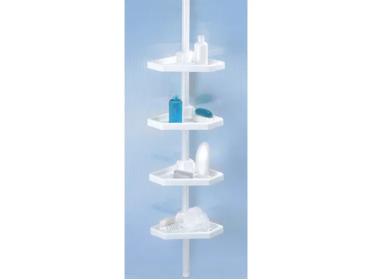 MSV Eck-Duschregal Kunststoff 4 Ablagen Höhenverstellbar 24 x 24 x 260 cm Weiß
