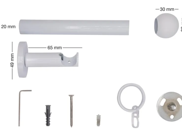 mydeco Maß-Gardinenstange mit Endstück Ball Weiß Ø 2 cm x 220 cm* Gardinenstangen