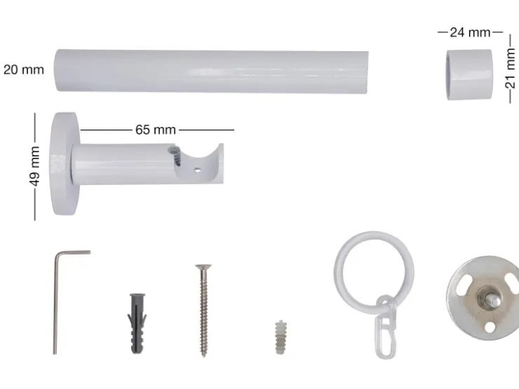 mydeco Maß-Gardinenstange mit Endstück Cap Weiß Ø 2 cm x 170 cm