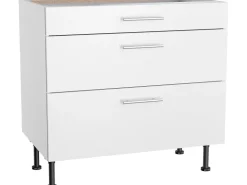 Optifit Küchen-Unterschrank mit 3 Auszügen Bengt932 90 cm x 87 cm x 58,4 cm Weiß* Schränke
