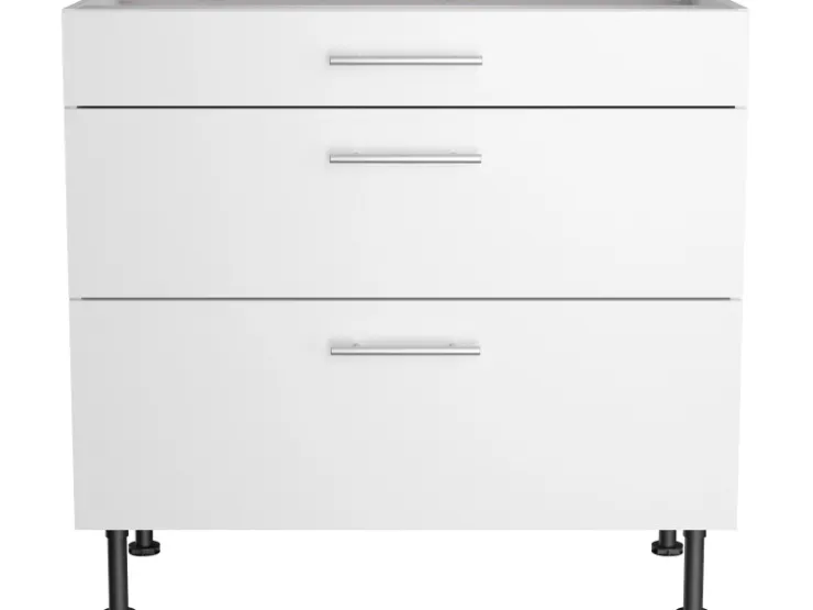 Optifit Küchen-Unterschrank mit 3 Auszügen Bengt932 90 cm x 87 cm x 58,4 cm Weiß* Schränke
