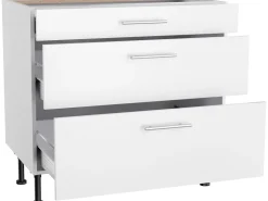 Optifit Küchen-Unterschrank mit 3 Auszügen Bengt932 90 cm x 87 cm x 58,4 cm Weiß* Schränke
