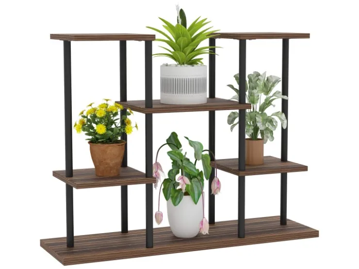 Outsunny Blumenständer Stahl Tannenholz Verkohlt 80L x 24B x 61,5H cm* Dekorative Figuren