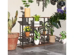 Outsunny Blumenständer Stahl Tannenholz Verkohlt 80L x 24B x 61,5H cm* Dekorative Figuren
