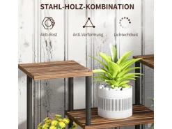 Outsunny Blumenständer Stahl Tannenholz Verkohlt 80L x 24B x 61,5H cm* Dekorative Figuren