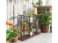 Outsunny Blumenständer Stahl Tannenholz Verkohlt 80L x 24B x 61,5H cm* Dekorative Figuren