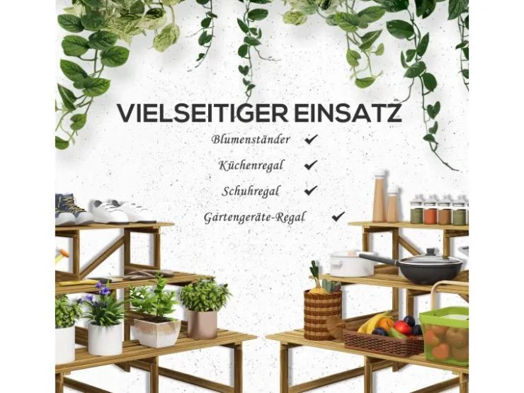Outsunny Pflanzenregal Tannenholz Verkohlt L120 x B80 x H80cm* Regale Schwarz|Regale Massivholz