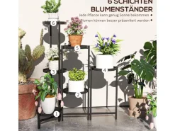 Outsunny Pflanzenständer Metall Schwarz 60L x 40B x 80H cm* Dekorative Figuren|Regale Schwarz