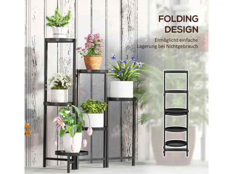 Outsunny Pflanzenständer Metall Schwarz 60L x 40B x 80H cm* Dekorative Figuren|Regale Schwarz