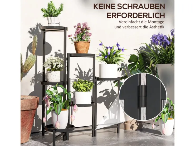 Outsunny Pflanzenständer Metall Schwarz 60L x 40B x 80H cm* Dekorative Figuren|Regale Schwarz