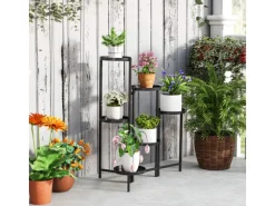 Outsunny Pflanzenständer Metall Schwarz 60L x 40B x 80H cm* Dekorative Figuren|Regale Schwarz