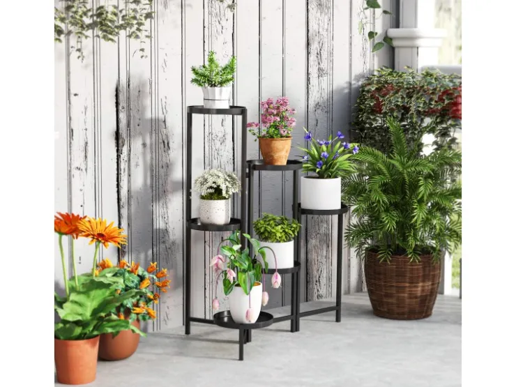 Outsunny Pflanzenständer Metall Schwarz 60L x 40B x 80H cm* Dekorative Figuren|Regale Schwarz