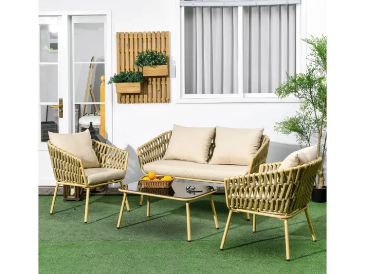 Outsunny 4 Tlg. Gartenmöbel-Set mit Kissen für Garten Terrasse