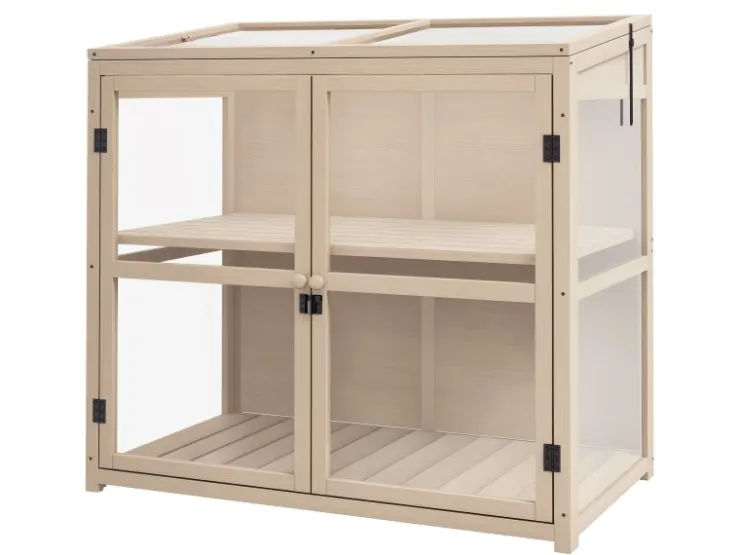 Outsunny Frühbeet aus Holz 2-Stufig mit Dachfenster Natur 103 x 61 x 103 cm* Holzregale