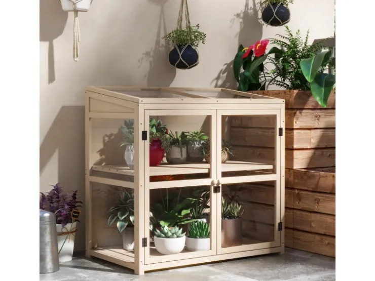 Outsunny Frühbeet aus Holz 2-Stufig mit Dachfenster Natur 103 x 61 x 103 cm* Holzregale