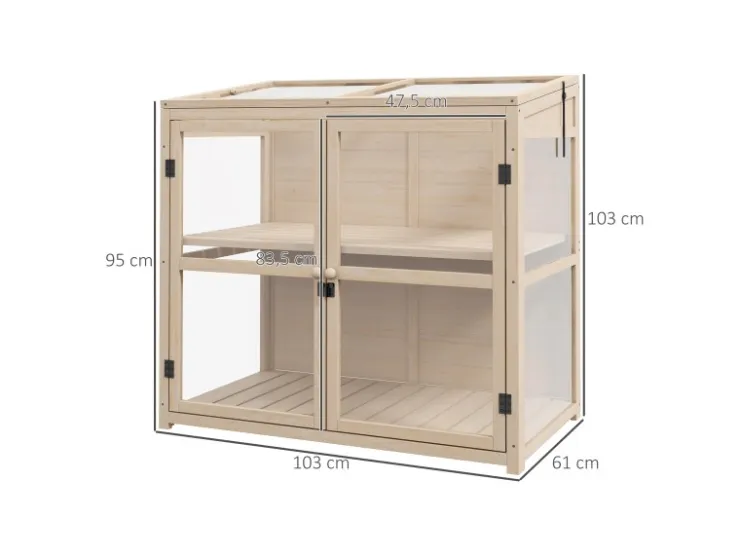 Outsunny Frühbeet aus Holz 2-Stufig mit Dachfenster Natur 103 x 61 x 103 cm* Holzregale