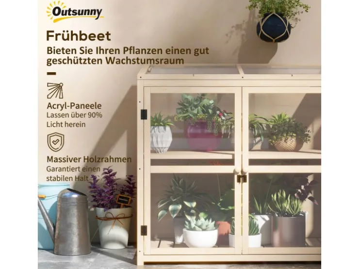 Outsunny Frühbeet aus Holz 2-Stufig mit Dachfenster Natur 103 x 61 x 103 cm* Holzregale