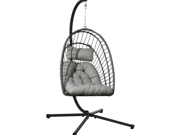 Outsunny Hängesessel Stahl PE Rattan Hellgrau 100L x 131B x 194H cm