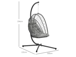 Outsunny Hängesessel Stahl PE Rattan Hellgrau 100L x 131B x 194H cm