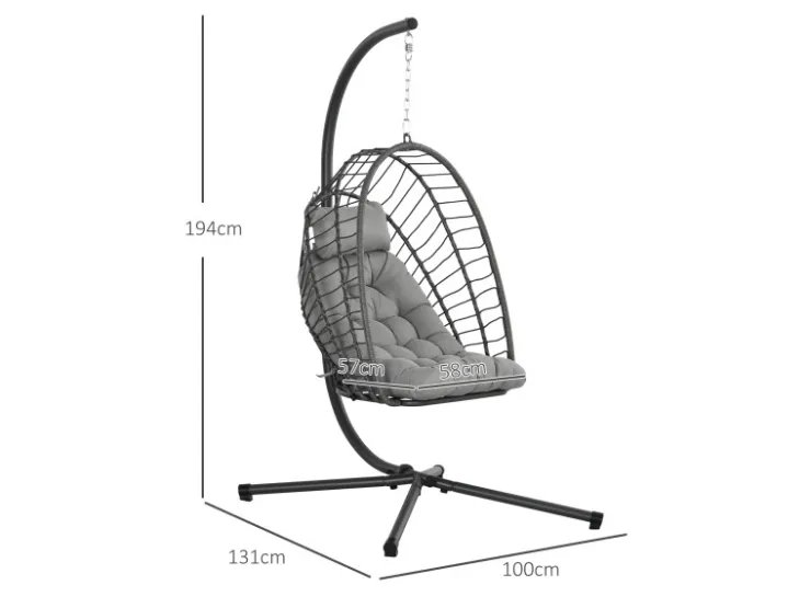 Outsunny Hängesessel Stahl PE Rattan Hellgrau 100L x 131B x 194H cm