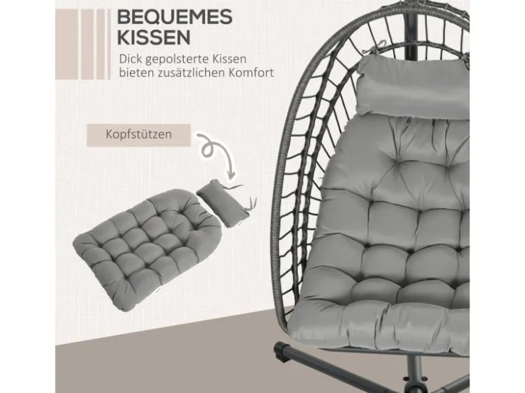 Outsunny Hängesessel Stahl PE Rattan Hellgrau 100L x 131B x 194H cm