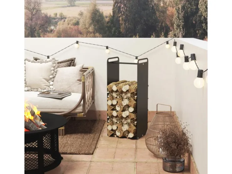 Outsunny Kaminholzregal Brennholzregal für Outdoor Indoor Stahl Schwarz* Regale Schwarz