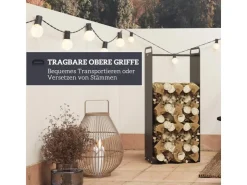 Outsunny Kaminholzregal Brennholzregal für Outdoor Indoor Stahl Schwarz* Regale Schwarz