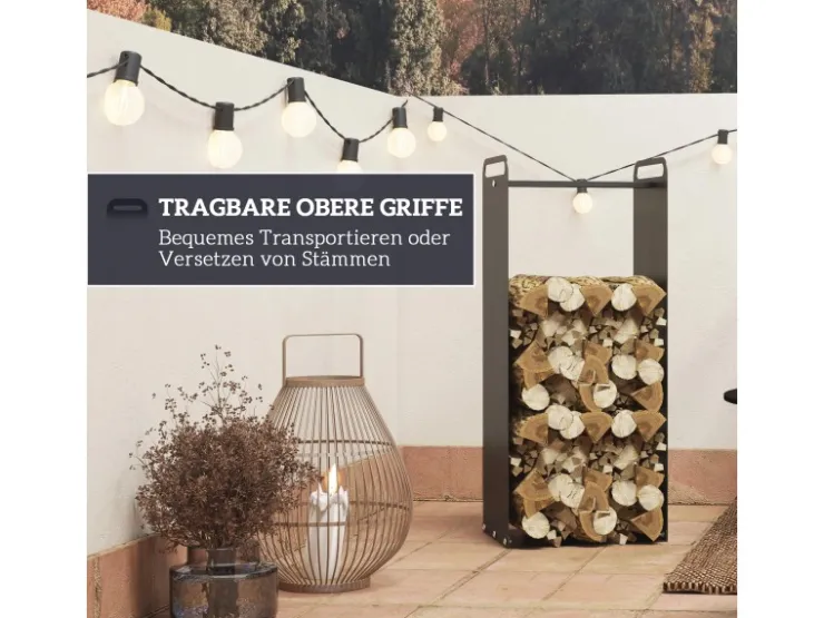 Outsunny Kaminholzregal Brennholzregal für Outdoor Indoor Stahl Schwarz* Regale Schwarz