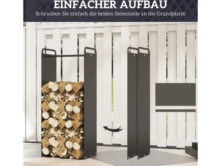 Outsunny Kaminholzregal Brennholzregal für Outdoor Indoor Stahl Schwarz* Regale Schwarz