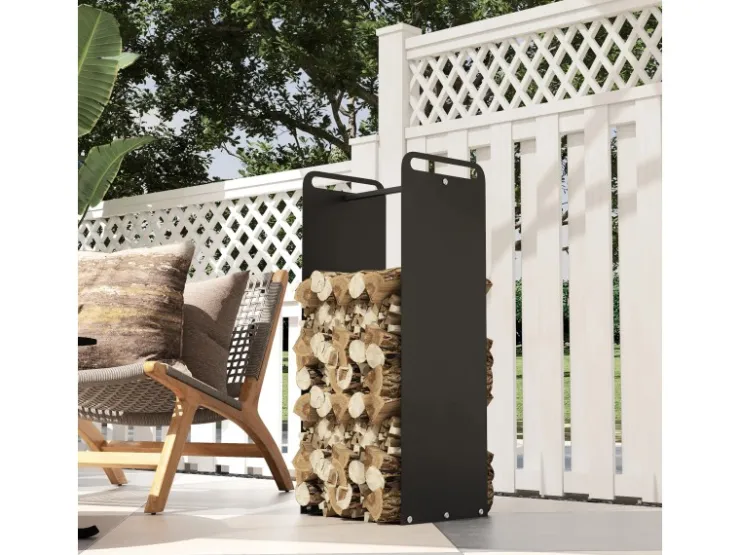 Outsunny Kaminholzregal Brennholzregal für Outdoor Indoor Stahl Schwarz* Regale Schwarz