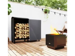 Outsunny Kaminholzregal Feuerholzregal für Garten Metall Schwarz* Regale Schwarz