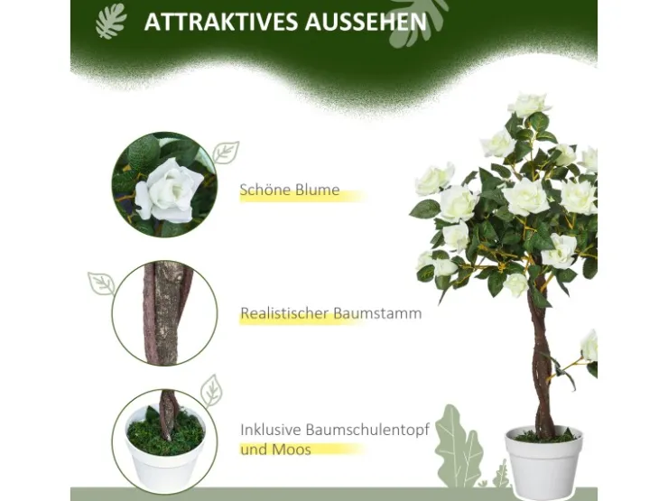 Outsunny Künstliche Pflanzen Kunststoff Stoff Weiß 18L x 18B x 90H cm