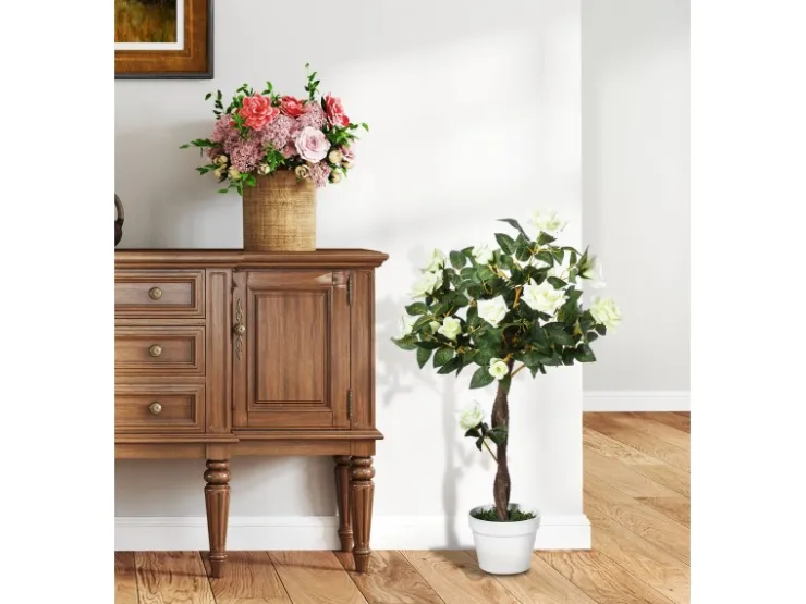 Outsunny Künstliche Pflanzen Kunststoff Stoff Weiß 18L x 18B x 90H cm