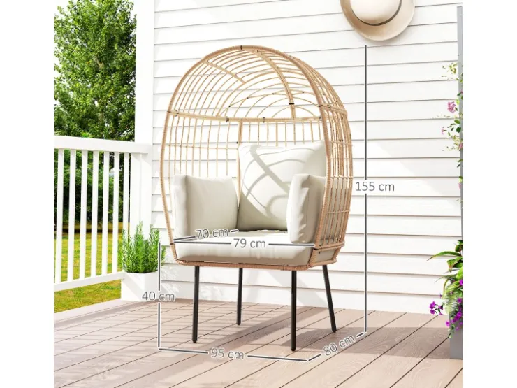 Outsunny Rattansessel Stahl PE-Rattan 95L x 80B x 155H cm Beige