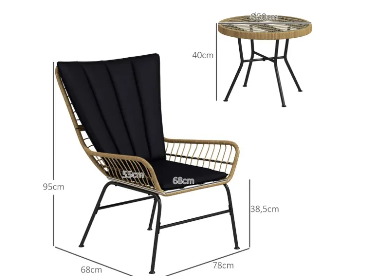 Outsunny Rattan-Sitzgruppe PE-Rattan Polyester 76L x 66B x 96H cm Schwarz
