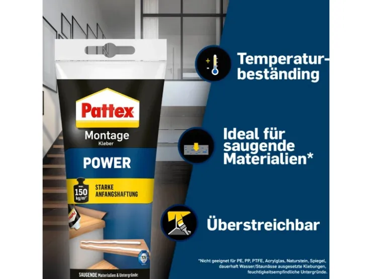 Pattex Baukleber Montagekleber Power Tube starke Anfangshaftung 250 g* Zierprofile