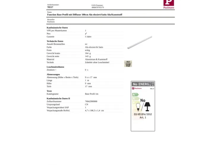 Paulmann Base Profil 1 m mit Diffusor* Vitrinen
