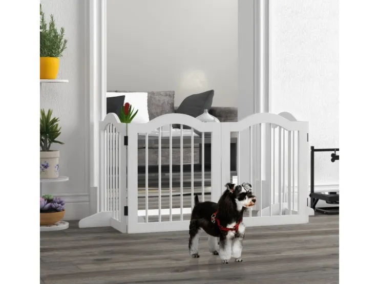PawHut Absperrgitter mit 2 Stützfüßen und 4 Paneelen* Hundebedarf