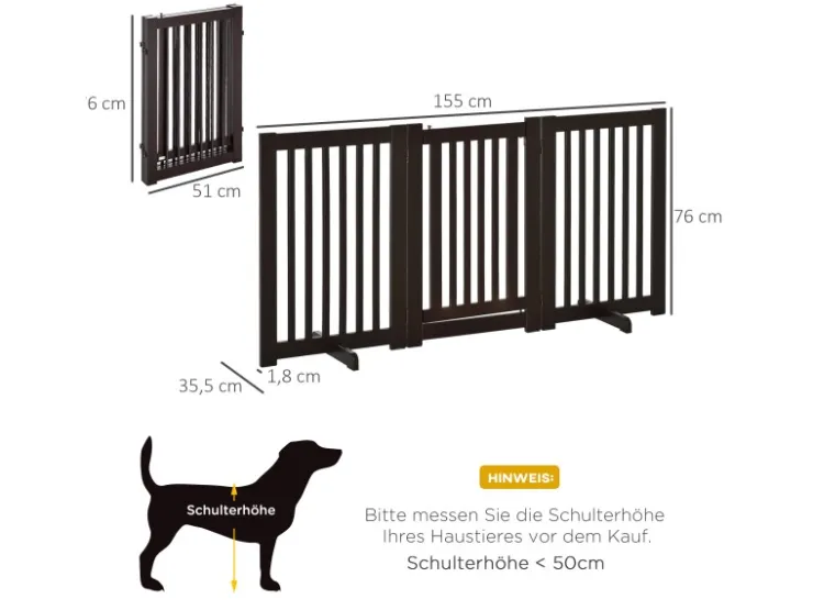 PawHut Absperrgitter Verstellbar Klappbar 155 x 1 5 x 76 cm