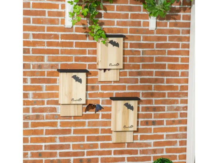 PawHut Fledermauskasten 3er-Set zum Aufhängen Tannenholz 25 x 6 x 37,5 cm Natur