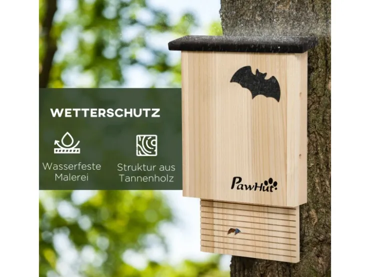 PawHut Fledermauskasten 3er-Set zum Aufhängen Tannenholz 25 x 6 x 37,5 cm Natur