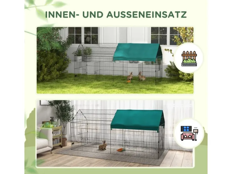 PawHut Freilaufgehege mit Abdeckung und 4 Türen* Kleintierbedarf