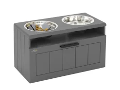 PawHut Futterstation Hundenäpfe MDF Stahl Grau 60L x 30B x 35H cm* Hundebedarf