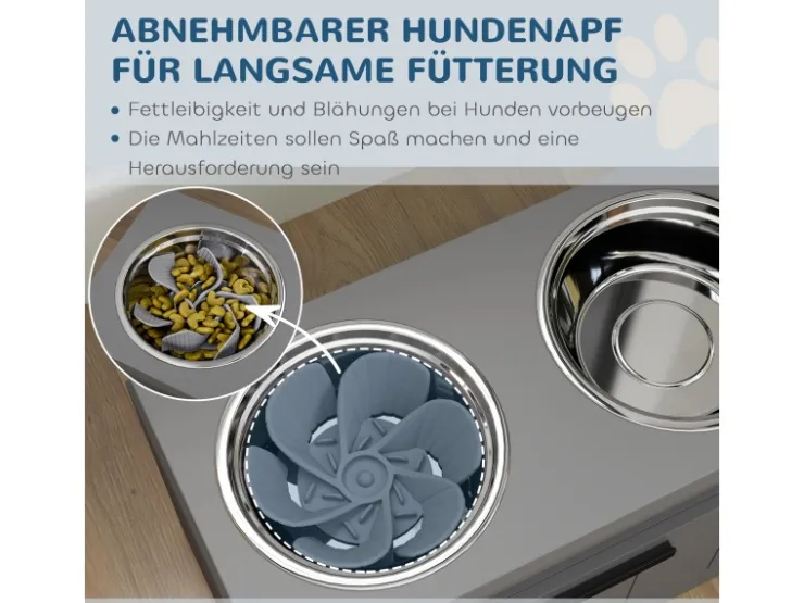 PawHut Futterstation Hundenäpfe MDF Stahl Grau 60L x 30B x 35H cm* Hundebedarf