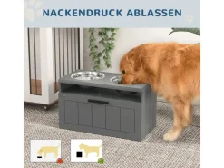 PawHut Futterstation Hundenäpfe MDF Stahl Grau 60L x 30B x 35H cm* Hundebedarf
