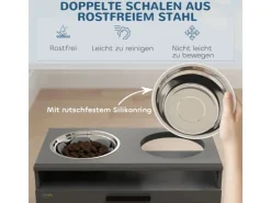 PawHut Futterstation Hundenäpfe MDF Stahl Grau 60L x 30B x 35H cm* Hundebedarf