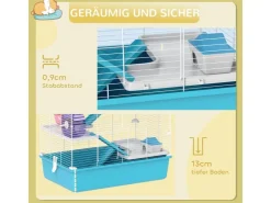 PawHut Hamsterkäfig Metall Kunststoff Hellblau 58L x 36B x 81H cm