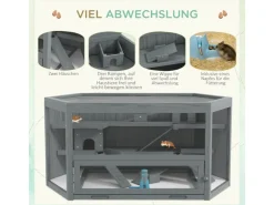 PawHut Hamsterkäfig Tannenholz PS-Plexiglas Grau 115L x 60B x 55H cm